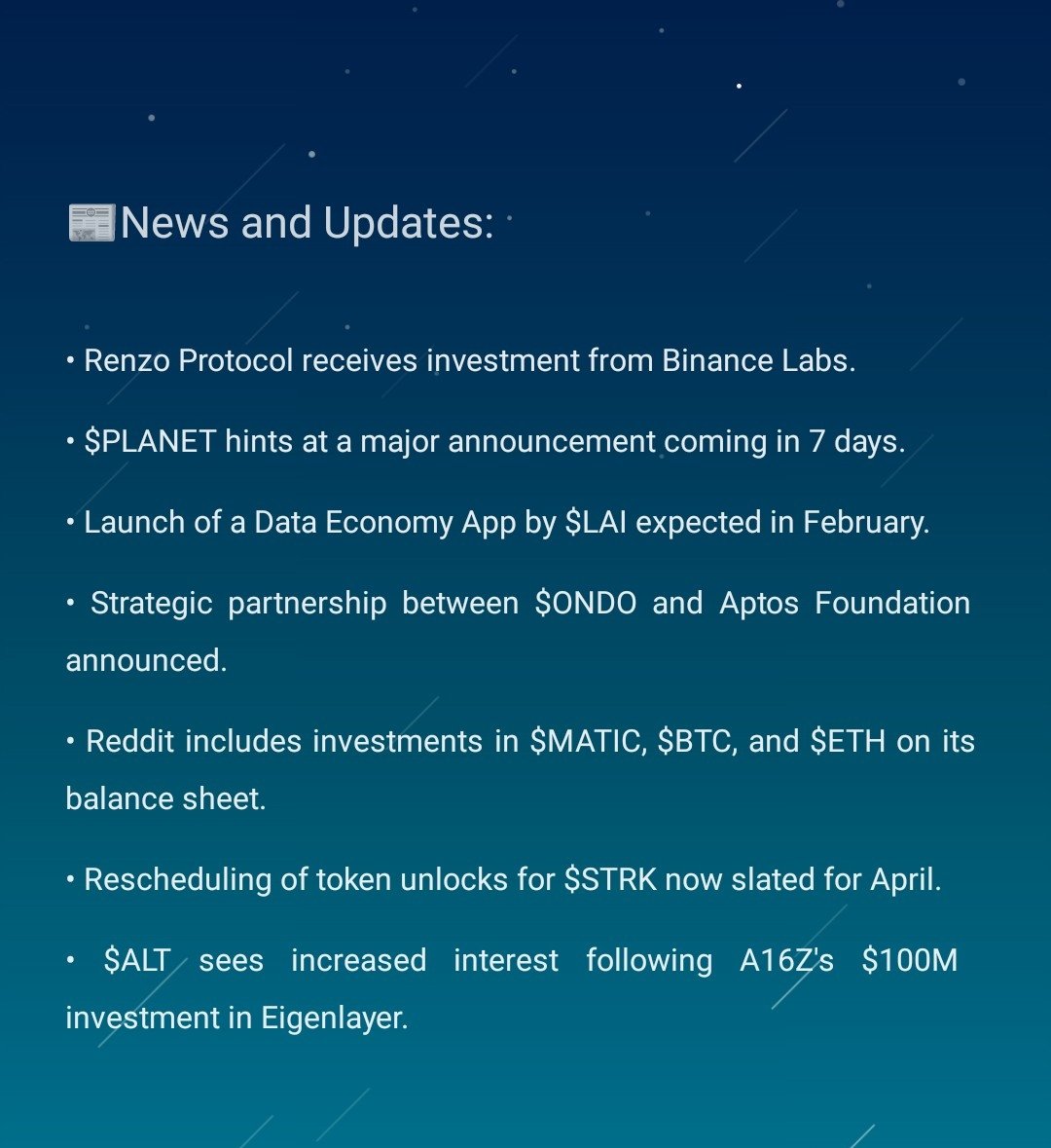 Tokenunlocks's tweet image. 📰 News and Updates :

@RenzoProtocol $PLANET $LAI $ONDO #reddit $STRK $ALT

#CryptoNews