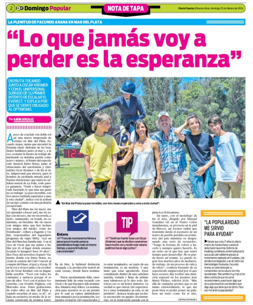 KarimGonzalz's tweet photo. HOY- Mi Nota de Tapa #SupleDominical #DiarioPopular
#FACUNDOARANA @Facundo_Arana
#LAPLENITUDDEARANA
*"Lo que jamás voy a perder es la esperanza"
#MDQ https://t.co/tNdWm2xN2h