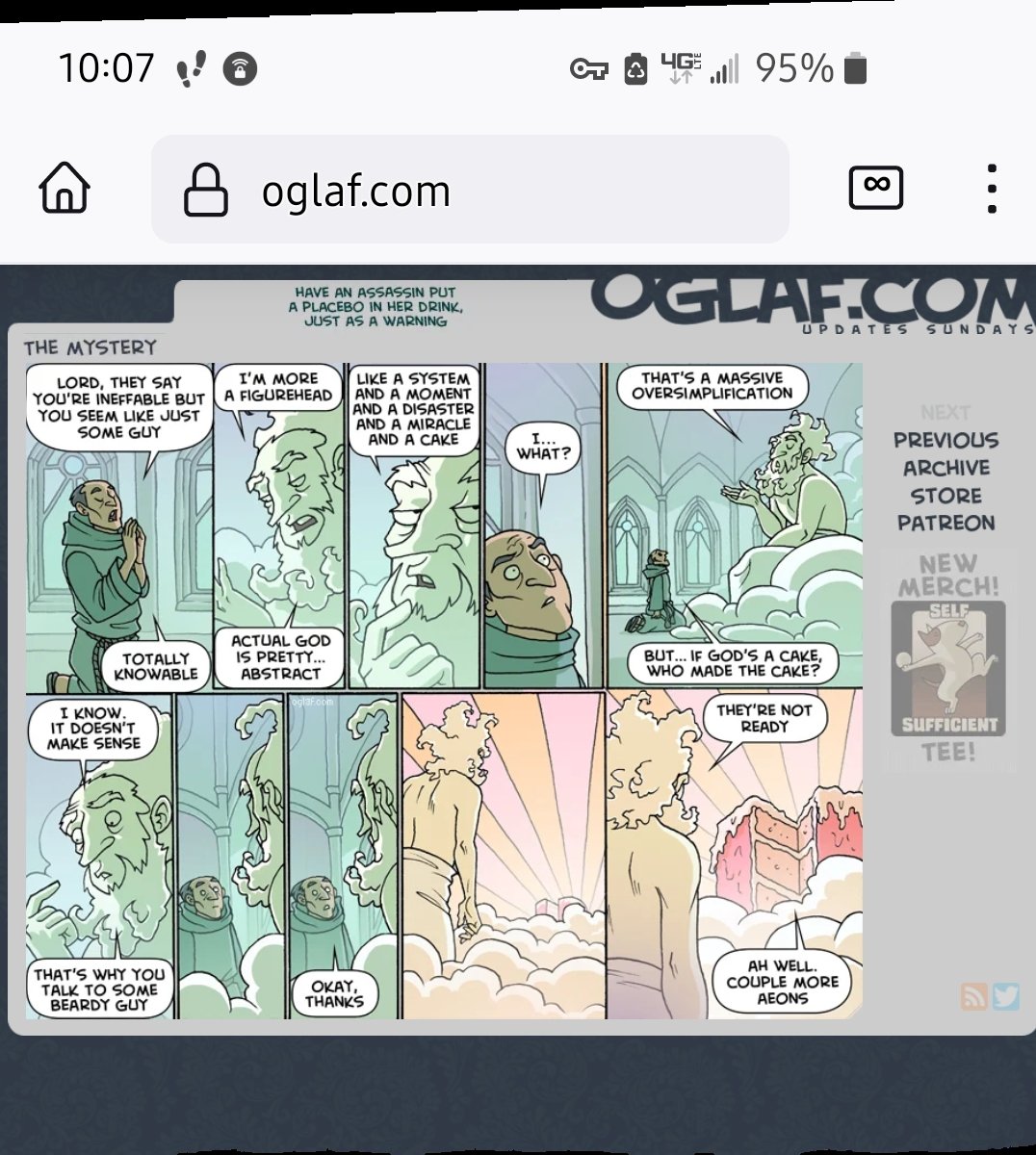 xpatnola's tweet image. Just in time for Sunday!
#God
#Worship
#WhatIsReal
#TheMystery

oglaf.com