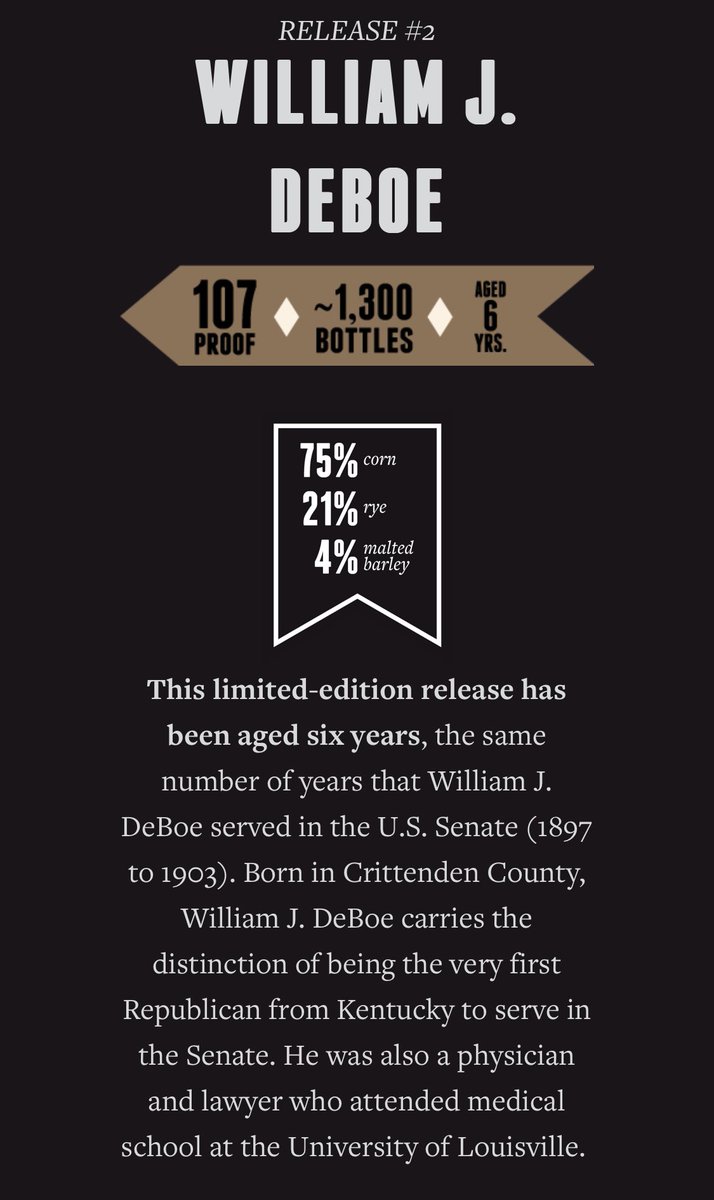 KentuckySenator's tweet image. The 4 releases…so far..with mashbills &amp;amp; info on each namesake.  Who will grace our 5th release bottle this summer? 🥃