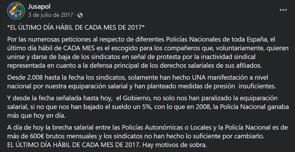 Jandrolion's tweet photo. ¿Por qué @Jusapol no pide bajas sindicales igual que hizo en el 2017 ahora que su propia plataforma es la que no se levanta del Consejo de @policia ?
Quien les ha visto y quien les ve... https://t.co/2yYlzU8lEI
