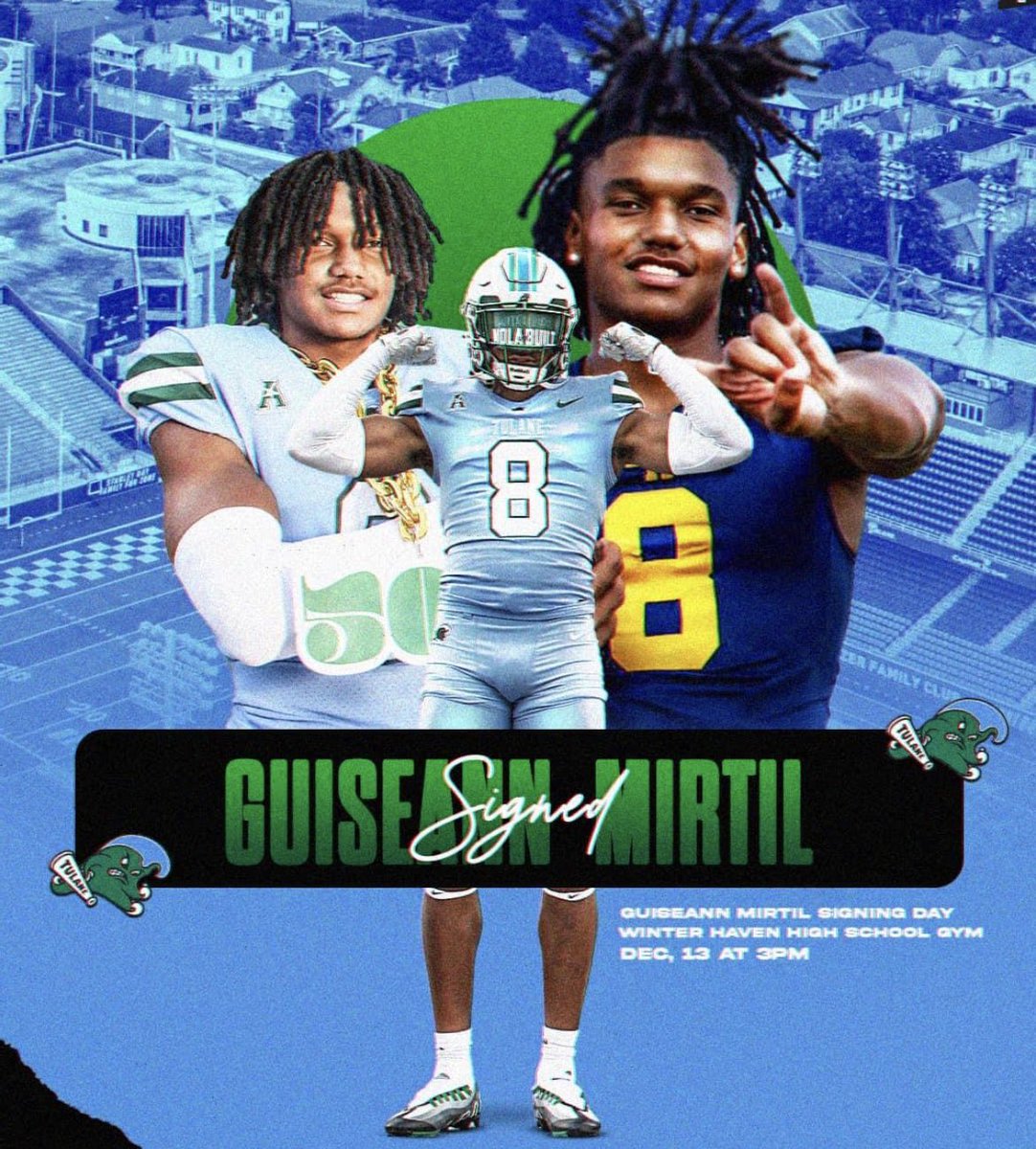 Tulane Football News🏈🌊🧃 (@tulnrecruiting) on Twitter photo #NewWave
Guiseann Mirtil
(<a href="/guiseannmirtil/">Guiseann Mirtil</a>)
Position: TE
Class: FR
Height: 6’3”
Weight: 215
Hometown: Winter Haven, FL
HS: Winter Haven
Recruiting Profile:
-3⭐️87/100
-Offers from USF, Liberty, UAB, Troy, FAU, and more
-#44 TE in the country
He is an early enrollee at Tulane #NewWave
Guiseann Mirtil
(<a href="/guiseannmirtil/">Guiseann Mirtil</a>)
Position: TE
Class: FR
Height: 6’3”
Weight: 215
Hometown: Winter Haven, FL
HS: Winter Haven
Recruiting Profile:
-3⭐️87/100
-Offers from USF, Liberty, UAB, Troy, FAU, and more
-#44 TE in the country
He is an early enrollee at Tulane