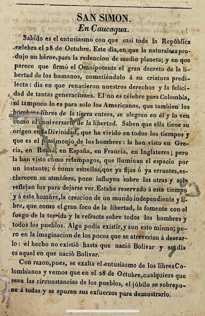 1/11 MARTES 28 OCTUBRE 1828. “Los actos de celebración de este día, el de San Simón y Bolívar, fueron los acostumbrados en estas ocasiones: el templo, los largos cánticos, las salvas -el único cañón disparado inmisericordemente- y un tedéum en la catedral. Por supuesto, todos los