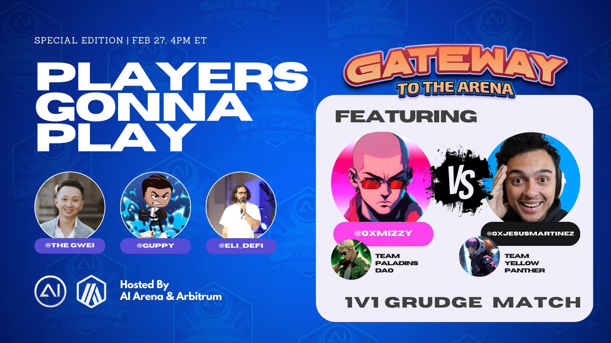 Cycle 1 of #GTArena is officially in the books!

Join us for a special episode of Players Gonna Play for a recap of all the action, including:

🔹Individual &amp; team leaderboards
🔹Best fights &amp; highlights
🔹Growing pains and controversies
🔹Main Card: 1v1 grudge match!

Details 👇