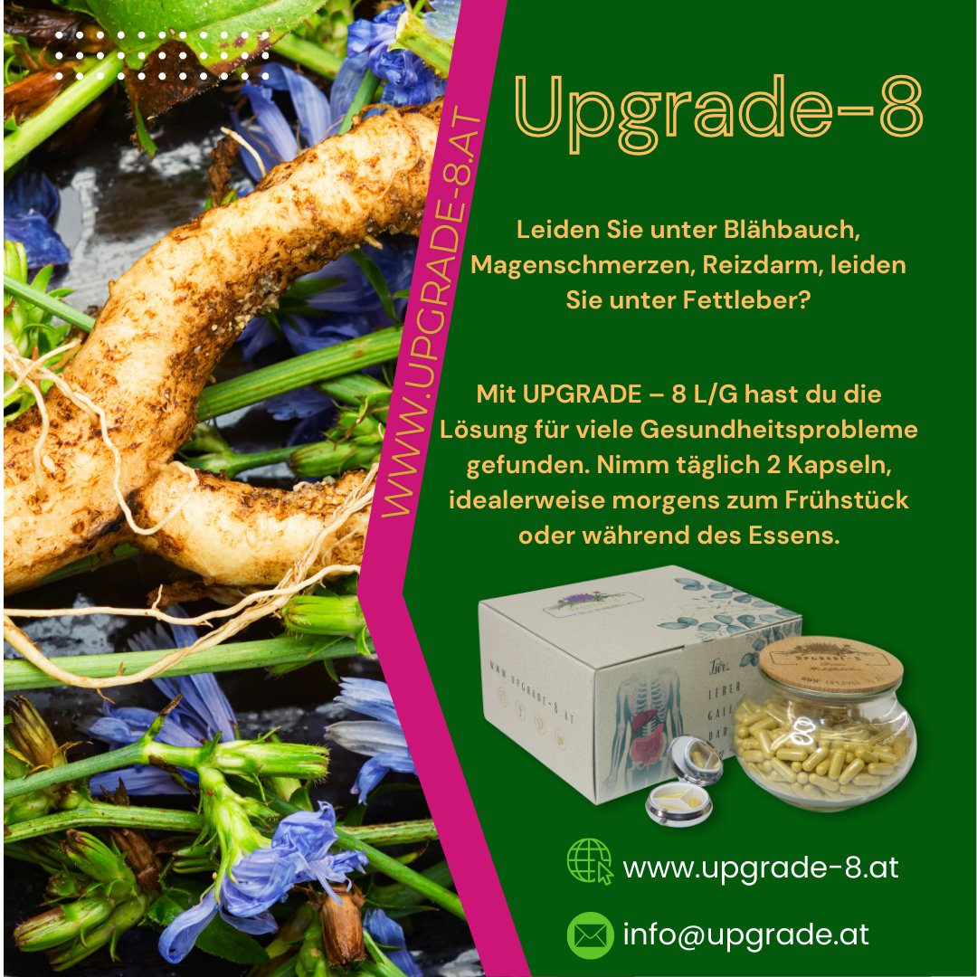 Müdigkeit? Blähbauch? Hoher Cholesterin? Upgrade-8 ist die natürliche Lösung! 🚀
Jetzt neu mit Mariendistel, Kurkuma, Ingwer, Vitamin D3, Pfeffer und weiteren natürlichen Inhaltsstoffen. Deine Leber verdient die beste Pflege!upgrade-8.at/landing