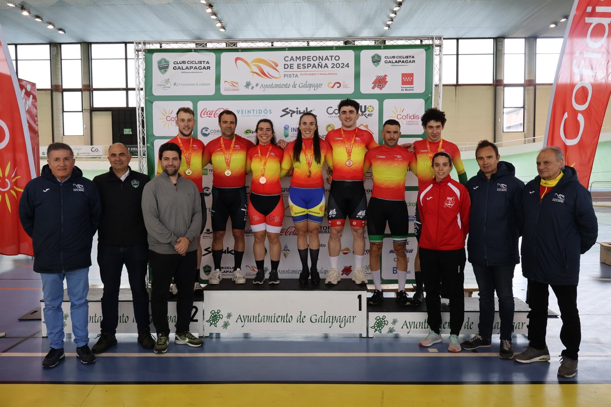 #CEPistaGalapagar24 | 📸 Cerramos el Campeonato de España de Pista con esta poderosa imagen en favor de un deporte más inclusivo

🤩 Juntos en el podio los ganadores del Keirin Élite-Sub23 y del Omnium y Scratch C4-C5 Paralímpico 

@Paralimpicos @deportegob