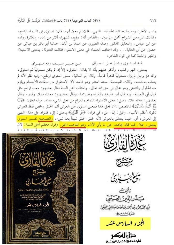 بدر الدين العيني الحنفي الصحيح في تفسير الإستواء هو علا كما قال مجاهد...وقال وهو مذهب أهل الحق وقول معظم أهل السنة