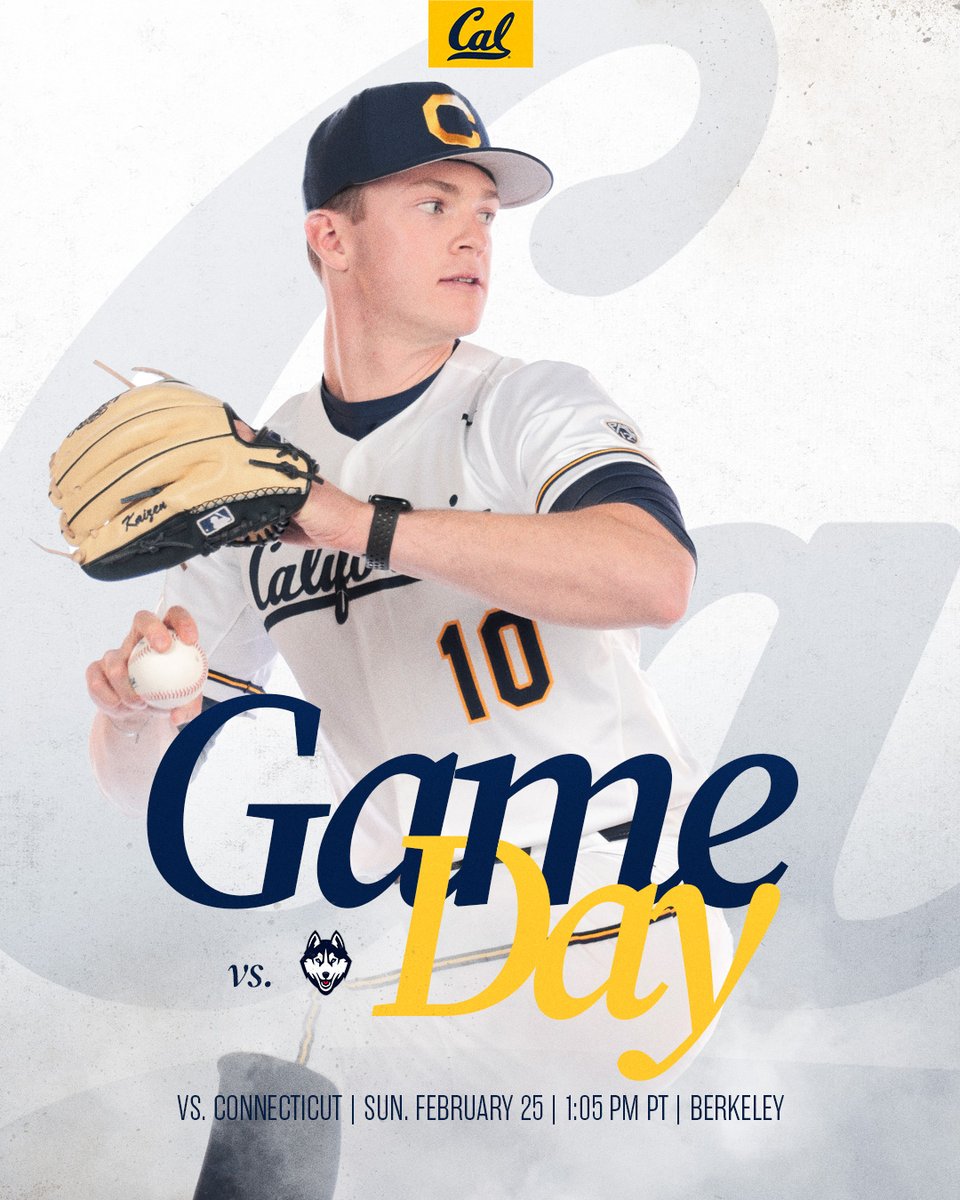 CalBaseball's tweet photo. 𝐆𝐀𝐌𝐄  𝐃𝐀𝐘 ⚾      

The Bears go for the sweep today!

🆚 » UCONN
⏰ » 1:05 pm PT
📍 » Berkeley 
🏟 » Stu Gordon Stadium
💻 » https://t.co/N31xil50lU
📊 » https://t.co/7rlDGa6JJ8

#GoBears https://t.co/mGt8Hydbnm