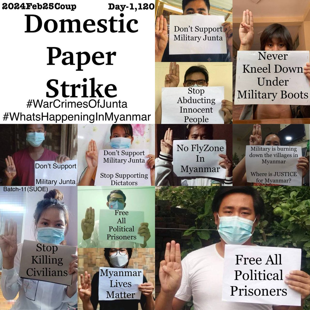ActivistLittle's tweet photo. Daily anti-coup revolutionary domestic strike by pro-democracy CDMer teachers from Sagaing University of Education as 1,120th day.

#2024Feb25Coup #WhatsHappeningInMyanmar https://t.co/v5gGBHrvmT
