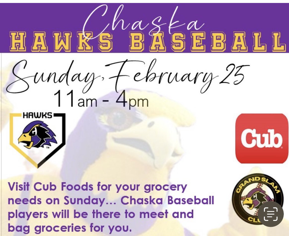Today! Your Chaska Hawks Baseball players will be bagging groceries at our local Cub!