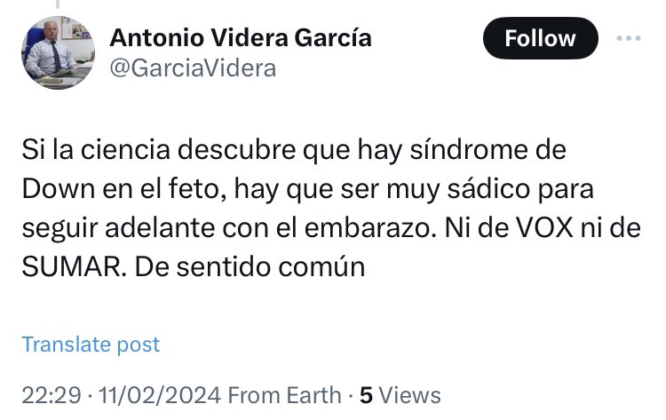 Hay que ser escoria para opinar lo que opina usted. El sádico es usted  @GarciaVidera no yo. Imagino que estará encantado con el voto de su PP a favor de la reforma del art49CE retirando el amparo. ¡Qué asco! 🤮 Block