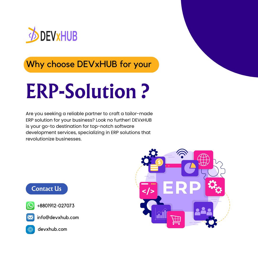 Why choose DEVxHUB for your ERP-Solution ?   

Read more : linkedin.com/feed/update/ur…

#ERPDevelopment #BusinessTech #SoftwareSolutions #DigitalInnovation #TechConsulting #WorkflowOptimization #CustomERP