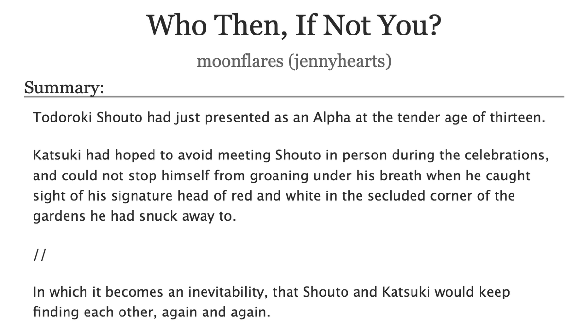 > Who Then, If Not You?
> #todobaku #tdbk
> omegaverse: alpha!shouto x omega!katsuki, fantasy au, 🔞
> my #2topvday2024 gift for <a href="/ArtMomododo/">MOMO DODO || Commissions Open</a>!! thank you for the lovely prompts and your patience!! hope you enjoy!! 
> 🔗chapter 1/4: archiveofourown.org/works/54061684…