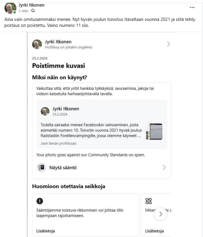 JyrkiItkonen's tweet photo. #Facebook Älkää toivottako hyvää joulua Itävaltaan, se rikkoo #Facebookin sääntöjä.
Suomessa ei ole ollut lunta vuoden 2020 jälkeen, sanoi #heidihautala, joten toivotuksen kuva on harhaanjohtamista ja Pohjoisnapa on ollut sula jo pitkään, kuten Grönlantikin. https://t.co/efautSFuvg