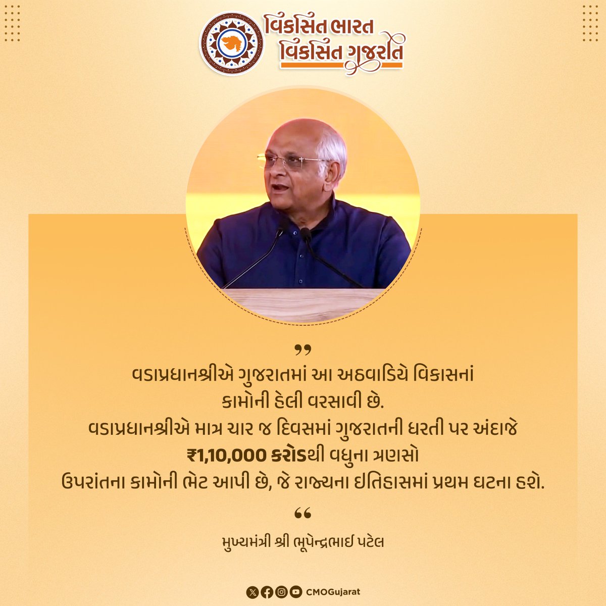 CMO Gujarat (@cmoguj) on Twitter photo ркорк╛ркиркирлАркп рк╡ркбрк╛рккрлНрк░ркзрк╛рки рк╢рлНрк░рлА ркирк░рлЗркирлНркжрлНрк░ркнрк╛ркИ ркорлЛркжрлА ркжрлНрк╡рк╛рк░рк╛ ркЧрлБркЬрк░рк╛ркдркирлЗ ркорк╛ркдрлНрк░ ркЪрк╛рк░ ркЬ ркжрк┐рк╡рк╕ркорк╛ркВ ркорк│рлЗрк▓ ркЕркВркжрк╛ркЬрлЗ тВ╣1,10,000 ркХрк░рлЛркбркерлА рк╡ркзрлБркирк╛ ркдрлНрк░ркгрк╕рлЛ ркЙрккрк░рк╛ркВркдркирк╛ рк╡рк┐ркХрк╛рк╕ркХрк╛рк░рлНркпрлЛркирлА ркнрлЗркЯркирлЗ ркРркдрк┐рк╣рк╛рк╕рк┐ркХ ркШркЯркирк╛ ркЧркгрк╛рк╡ркдрк╛ ркорлБркЦрлНркпркоркВркдрлНрк░рлА рк╢рлНрк░рлА ркнрлВрккрлЗркирлНркжрлНрк░ркнрк╛ркИ рккркЯрлЗрк▓.
#рк╡рк┐ркХрк╕рк┐ркдркЧрлБркЬрк░рк╛ркд_рк╡рк┐ркХрк╕рк┐ркдрк╕рлМрк░рк╛рк╖рлНркЯрлНрк░ ркорк╛ркиркирлАркп рк╡ркбрк╛рккрлНрк░ркзрк╛рки рк╢рлНрк░рлА ркирк░рлЗркирлНркжрлНрк░ркнрк╛ркИ ркорлЛркжрлА ркжрлНрк╡рк╛рк░рк╛ ркЧрлБркЬрк░рк╛ркдркирлЗ ркорк╛ркдрлНрк░ ркЪрк╛рк░ ркЬ ркжрк┐рк╡рк╕ркорк╛ркВ ркорк│рлЗрк▓ ркЕркВркжрк╛ркЬрлЗ тВ╣1,10,000 ркХрк░рлЛркбркерлА рк╡ркзрлБркирк╛ ркдрлНрк░ркгрк╕рлЛ ркЙрккрк░рк╛ркВркдркирк╛ рк╡рк┐ркХрк╛рк╕ркХрк╛рк░рлНркпрлЛркирлА ркнрлЗркЯркирлЗ ркРркдрк┐рк╣рк╛рк╕рк┐ркХ ркШркЯркирк╛ ркЧркгрк╛рк╡ркдрк╛ ркорлБркЦрлНркпркоркВркдрлНрк░рлА рк╢рлНрк░рлА ркнрлВрккрлЗркирлНркжрлНрк░ркнрк╛ркИ рккркЯрлЗрк▓.
#рк╡рк┐ркХрк╕рк┐ркдркЧрлБркЬрк░рк╛ркд_рк╡рк┐ркХрк╕рк┐ркдрк╕рлМрк░рк╛рк╖рлНркЯрлНрк░