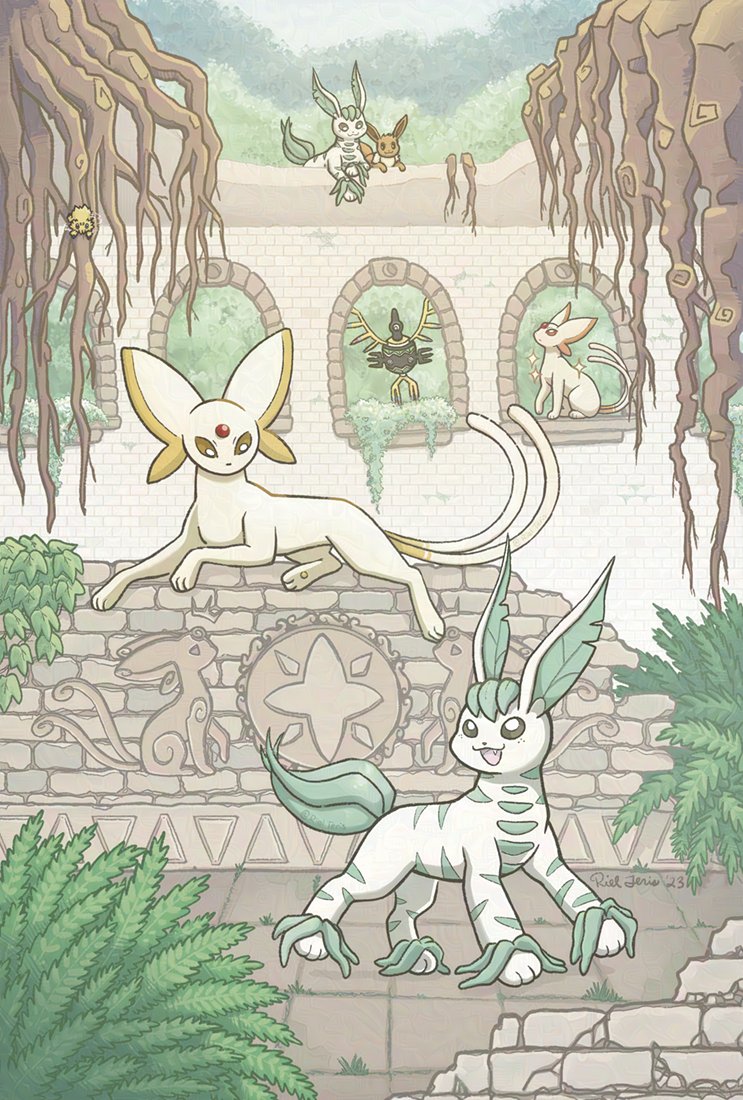Riel Teris (@rielteris) on Twitter photo I can now share the full artwork I created for LostDex: A Beta Pokémon Fanzine (<a href="/TheLostDex/">Complete! ★ The LostDex Beta Pokemon Zine</a>)! My artwork depicts beta Espeon and beta Leafeon for the beta Eeveelutions page. They are inspired by sprites that appeared in a demo (from before Gold and Silver).
#BetaPokemon I can now share the full artwork I created for LostDex: A Beta Pokémon Fanzine (<a href="/TheLostDex/">Complete! ★ The LostDex Beta Pokemon Zine</a>)! My artwork depicts beta Espeon and beta Leafeon for the beta Eeveelutions page. They are inspired by sprites that appeared in a demo (from before Gold and Silver).
#BetaPokemon