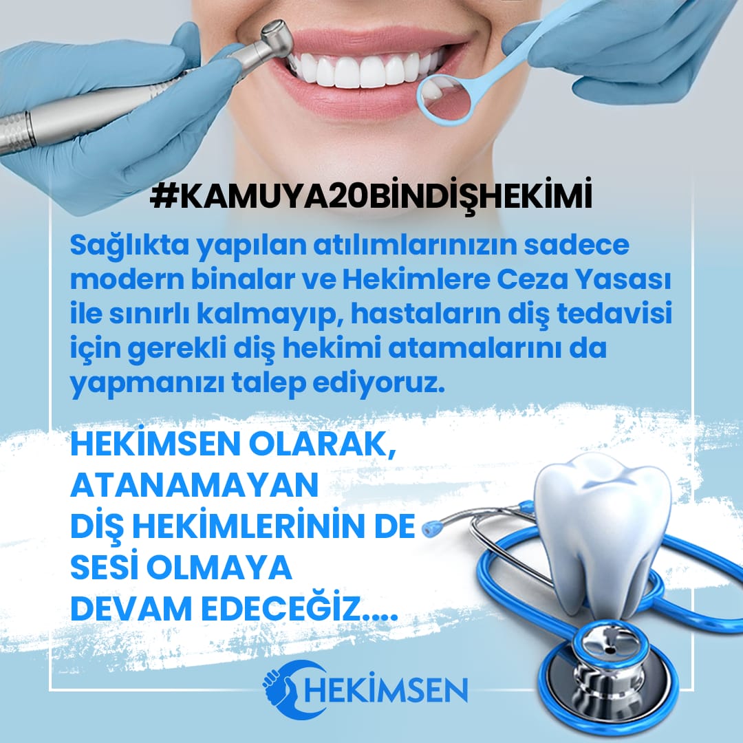 Kamuda çalışan diş hekimlerinin, hastalarına tedavi uygulayacak zamana uygun MHRS sisteminin uygulanmaması nedeniyle, hastalar sadece muayene ve teşhisleri yapılmakta ancak diş tedavileri yapılamamaktadır.
 Ülkemizde, Sağlık Bakanlığı diş hekimi atamaları nüfusa dayalı