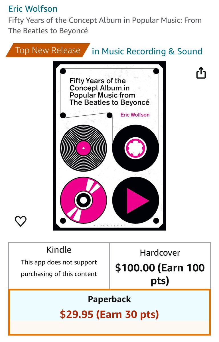 RIGHT NOW my new book—“Fifty Years Of The #ConceptAlbum In #PopularMusic From @thebeatles To @Beyonce”—is the best-selling New Release Music Recording & Sound book on @amazon! Thanks to everyone who’s been buying it—I’m PSYCHED to have it out there! @BloomsburyMus #MusicBooks