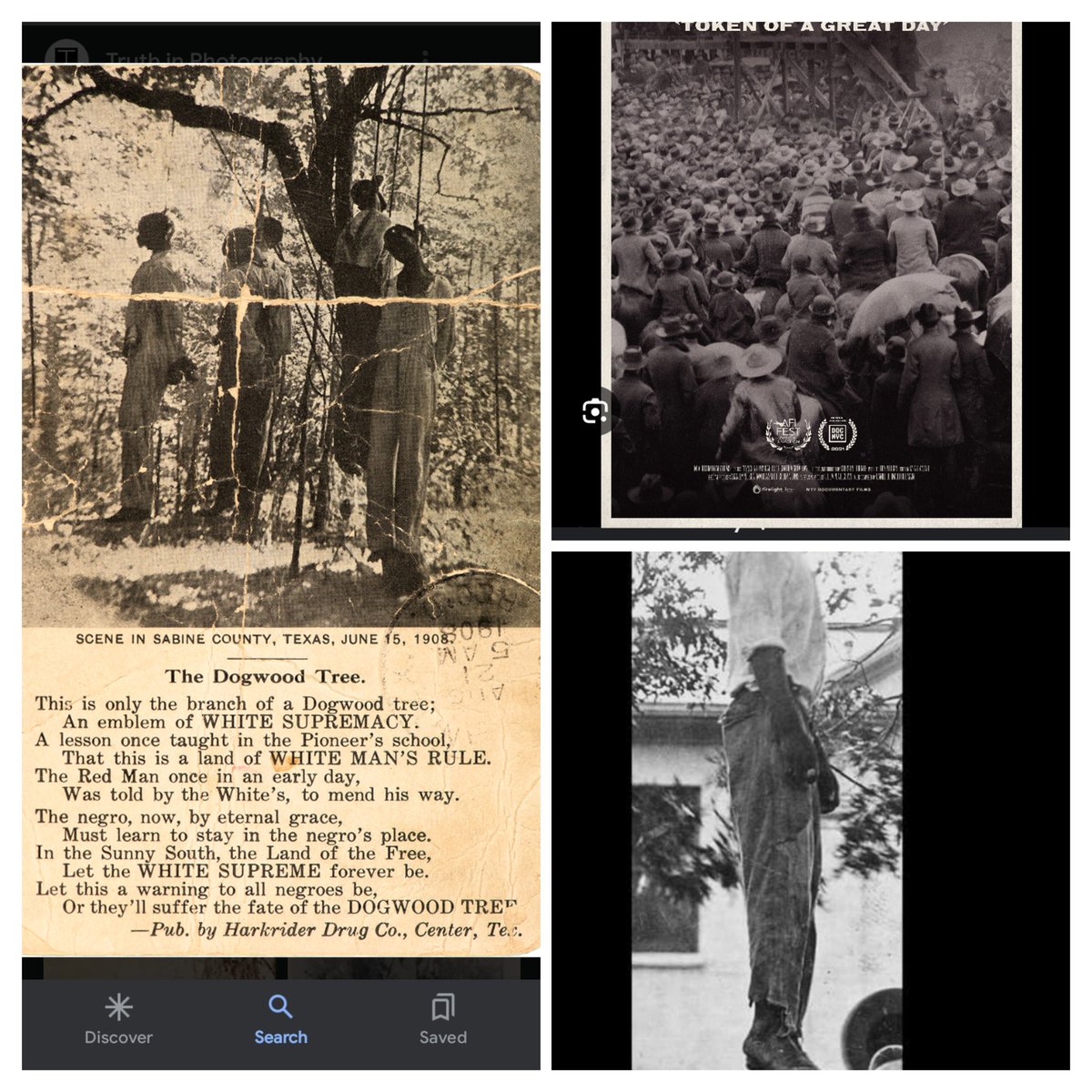 Since we're winding up Black History which is American history. Here's the dark side they won't talk about. These are postcards of lynchings. There's a book called without sanctuary which goes into the history of lynchings on postcards.#HappyBlackHistoryMonth.