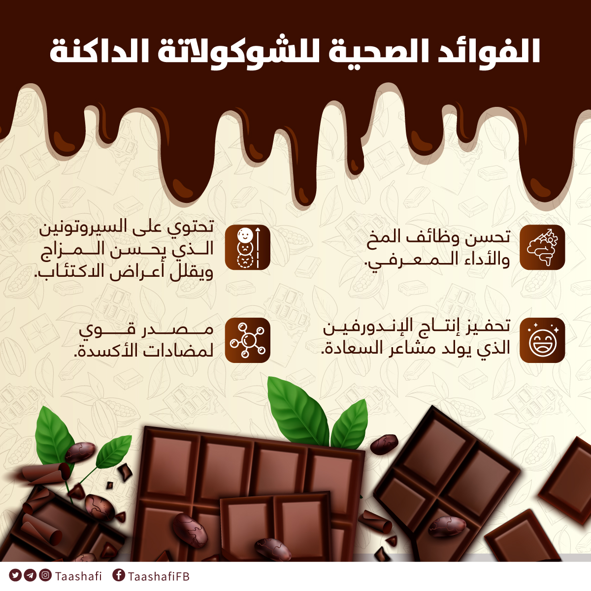 📍الفوائد #الصحية للشكولاتة الداكنة 🍫