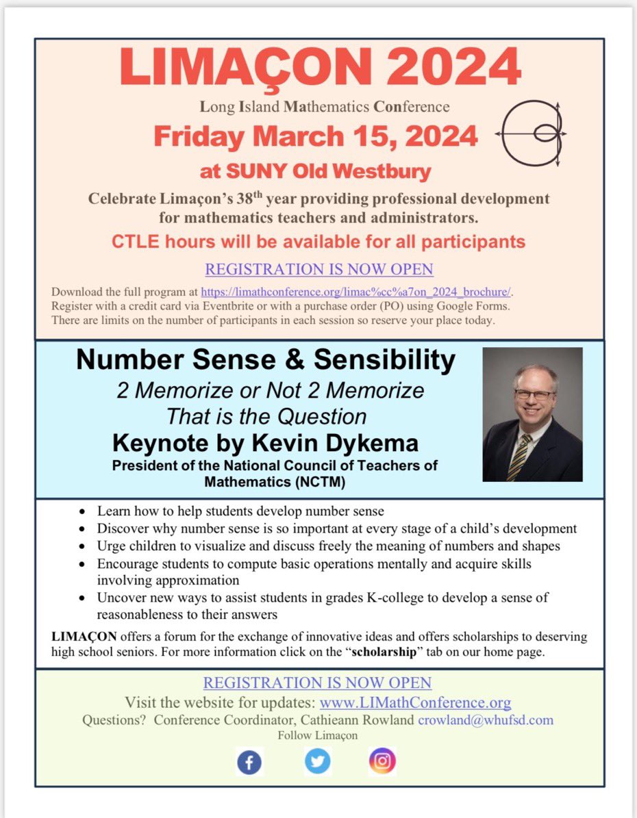 limathconf's tweet photo. A few weeks left to register for the annual Long Island Math Conference. So many great workshops for teachers of all grade levels!   https://t.co/whXDay4aiZ https://t.co/nUCEH6KVui