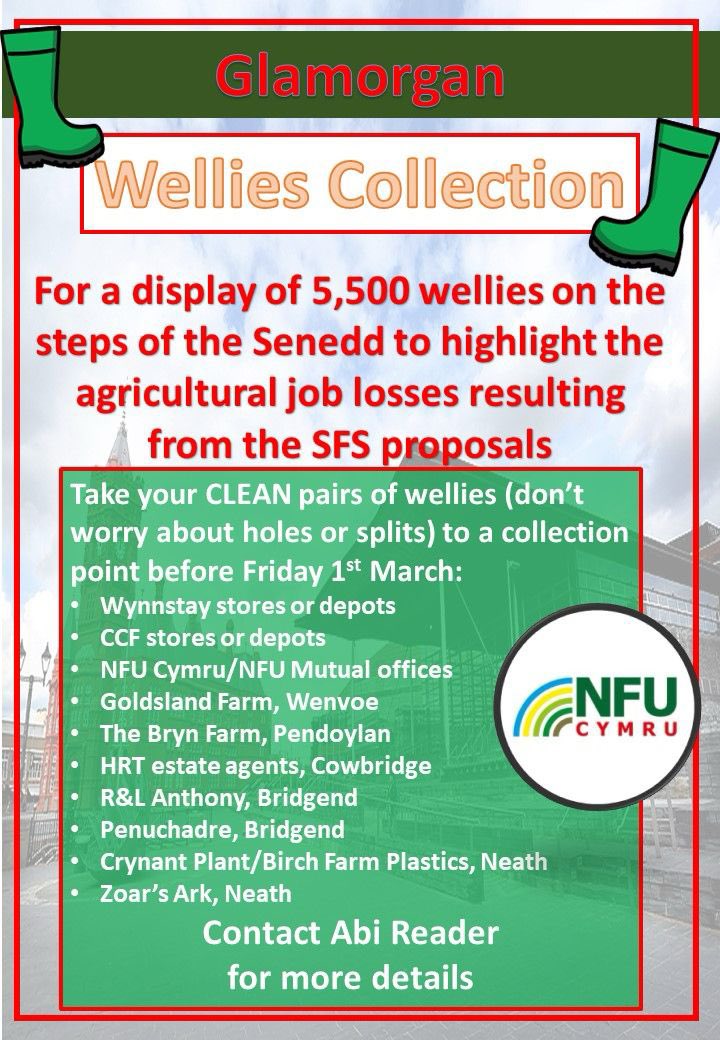 DONATE YOUR OLD WELLIES & WORK BOOTS …for a display at the Senedd to symbolise farm jobs that may be lost under new #SFS in its current form Wellies are coming in thick as fast but we still need loads more. This is why we do it ⬇️ #NextGeneration 💪