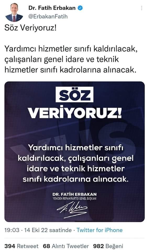 Lise yüksekokul ve lisans mezunu olup kamuda diplomalarının gerektiği işleri yapmak isteyen yardımcı hizmetler personelleri olarak genel hizmetler sınıfına geçmek istiyoruz. Sesimizi duyun  lütfen bir müjde bekliyoruz.      #YhsÇözümBekliyor