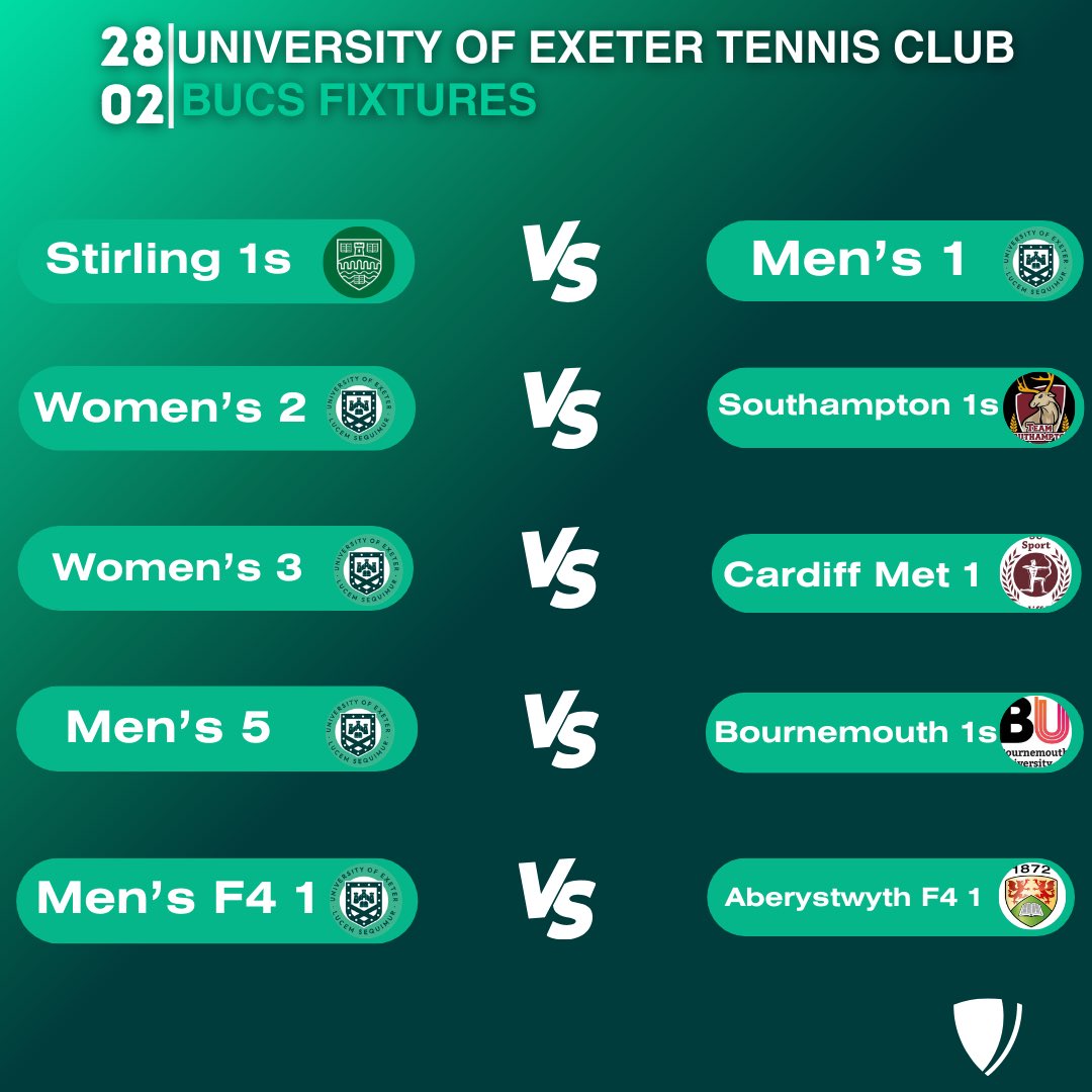 Fixtures for this Wednesday💚

Come support our teams with matches starting from 11am onwards at the Main Indoor &amp; Covered Courts🤩

Good luck to our Men’s 1 team travelling up to Stirling for the Quarter Final of the National Cup🙌