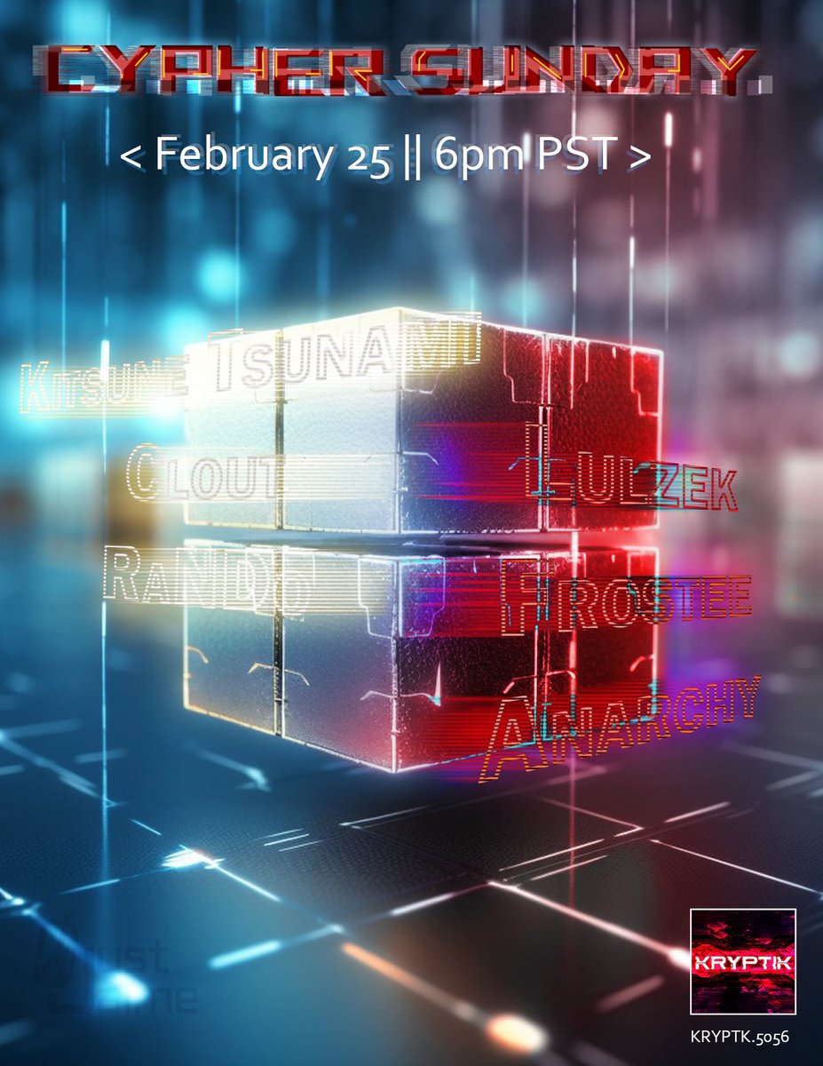 ClubKryptik's tweet image. CYPHER SUNDAY 5
TONIGHT, FEB 25 6PM PST
@lulzek @Frostee318756 @AnarchyVRC

Poster by: @im_justjaime
