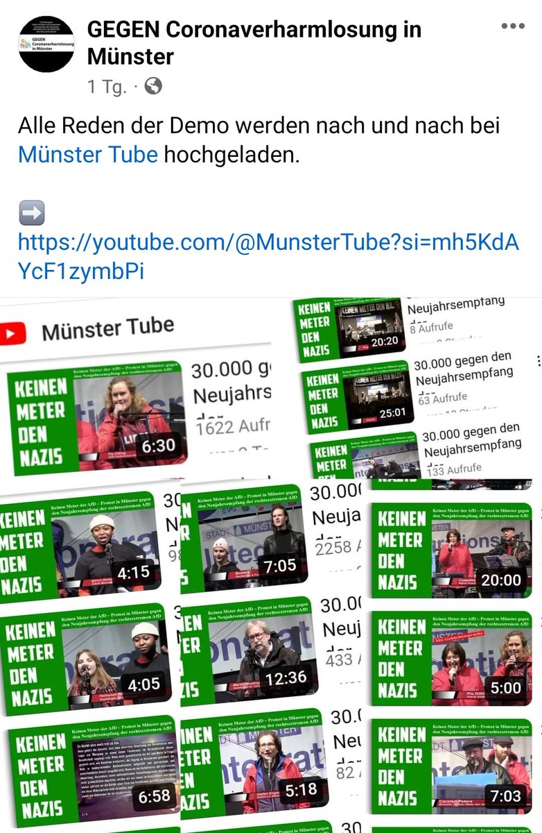 Nachlese Demo gg d. Neujahrsempfang der #noafd in #Münster. #ms1602 Hier könnt Ihr alle Reden der Demo sehen. Ganz großes Lob an @Muenstertube für das Engagement! Lasst gerne ein Follow b. X & Abo bei YT da! #WirSindDieBrandmauer #fckafd #DemosGegenRechts youtube.com/@MunsterTube?s…