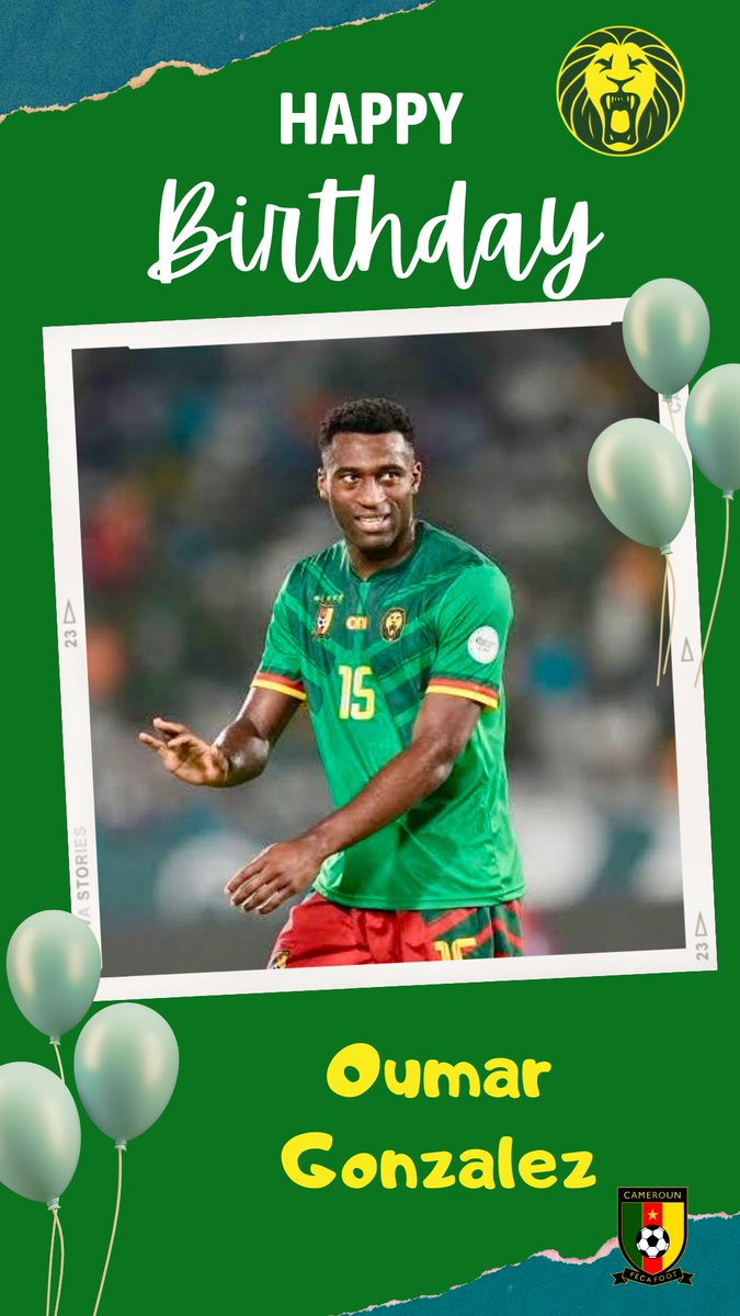 🇨🇲 | Time for celebration 🎉 #IndomitableLions' defender Oumar Gonzalez turned 2️⃣6️⃣ today. Happy birthday #Lions 🦁💚❤️💛🎂🍾