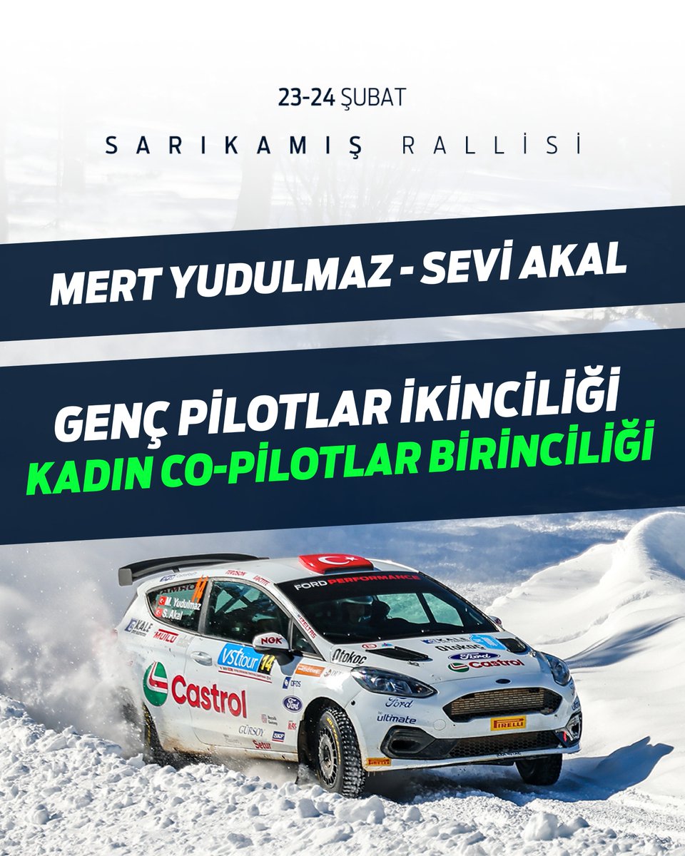 Mert Yudulmaz & Sevi Akal ikilisi, Genel Klasmanda ilk 10’un içinde derecelere imza atarak Sarıkamış Rallisi’nin zorlu kar etaplarında mücadeleyi bırakmayıp Genç Pilotlar İkinciliği ve Kadın Co-Pilotlar Birinciliği ile sezonun ilk ayağı Sarıkamış Rallisi’ni tamamladılar. ❄️