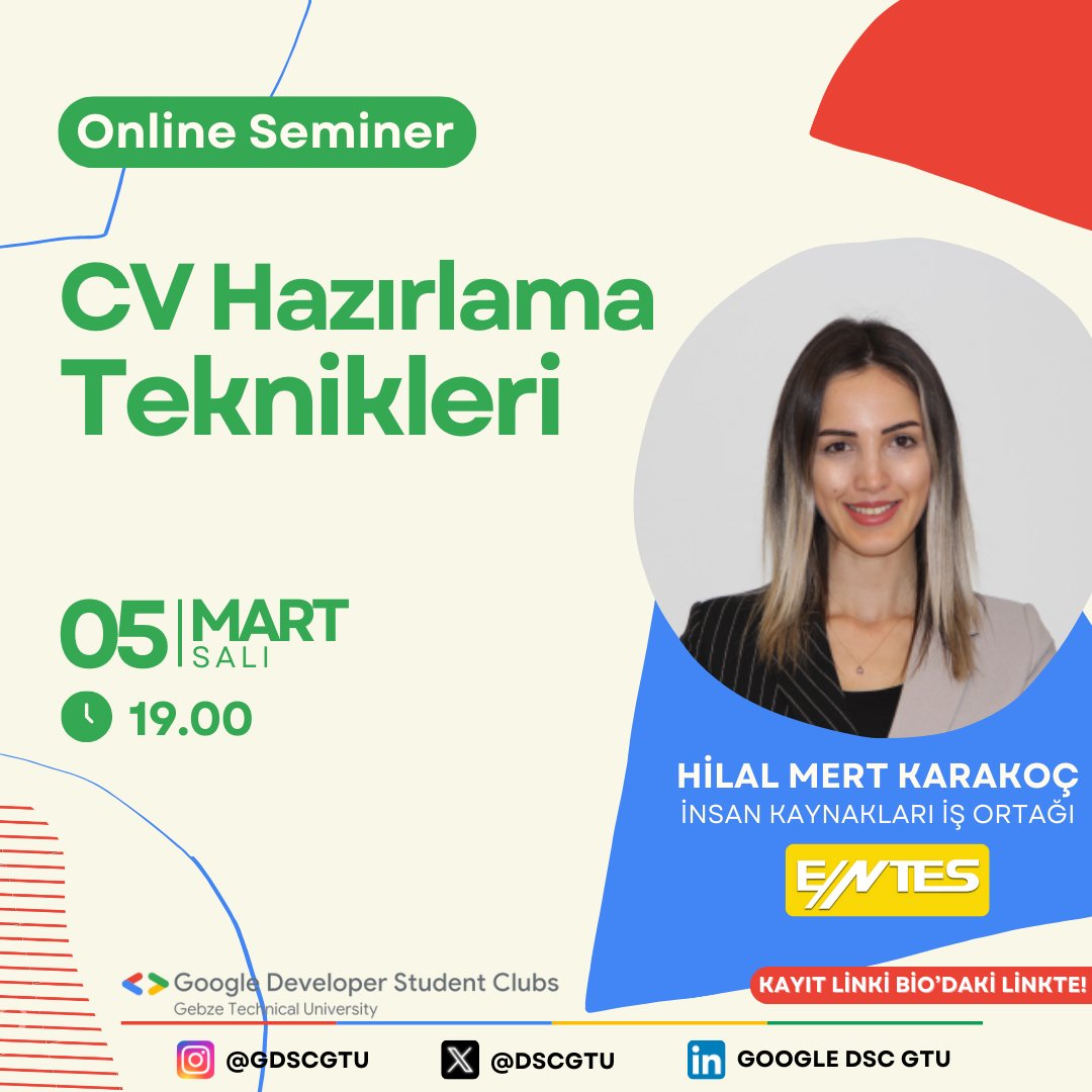 ✨✨Herkese merhaba! 5 Mart'ta online olarak yapilacak olan cv hazirlama tekniklerine profesyonel bir şekilde iş dünyasina adim atmak isteyen herkesi bekliyoruz!
Katılım linki : us06web.zoom.us/j/88310836378?…