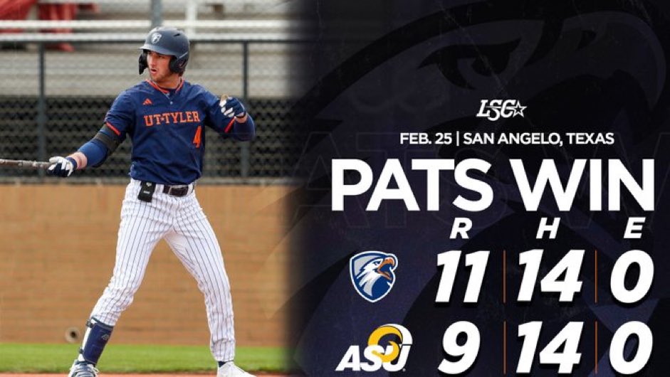 D2 Baseball (@diviibaseball) on Twitter photo .<a href="/uttylerbaseball/">UT Tyler Baseball</a> goes into Angelo State and earns a series win, as the Patriots scored 8 or more in every game of the series.
For an Angelo team that lost only 4 times at home last year, this is a huge series win for UT Tyler.
#D2Baseball .<a href="/uttylerbaseball/">UT Tyler Baseball</a> goes into Angelo State and earns a series win, as the Patriots scored 8 or more in every game of the series.
For an Angelo team that lost only 4 times at home last year, this is a huge series win for UT Tyler.
#D2Baseball