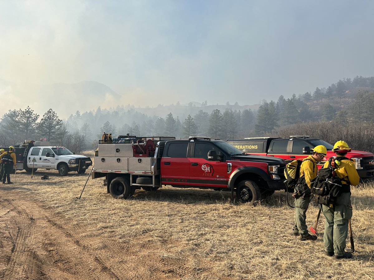 CHFD on scene wildland fire at the Air Force Academy. Chief 1302 and Brush 1340 with a crew of two deployed as part of the Pikes Peak Mutual Aid (PPMA) Task Force.