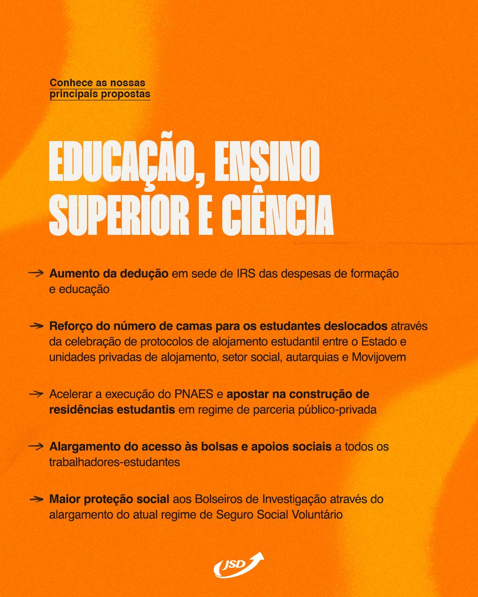 🚨 24 propostas focadas no futuro de todos nós!

🗳️ No dia 10 de março, vamos construirmos uma alternativa que não se foque apenas no presente, mas sim em dar respostas aos desafios do futuro.

#AD #JSD #JuntosFazemosaDiferença