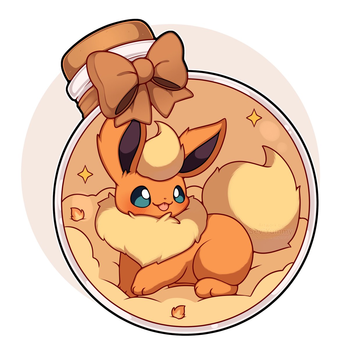 flareon no humans pokemon (creature) open mouth solo smile blush bow  illustration images