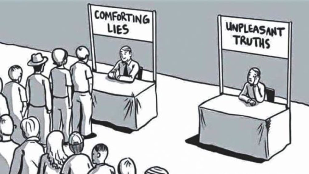 BlueBlistering's tweet image. “We listen to views that make us feel good, instead of ideas that make us think hard.” This cognitive laziness is exploited by politicians, market forces, and media. When people engage in cognitive laziness, they are more likely to accept misinformation as truth.
