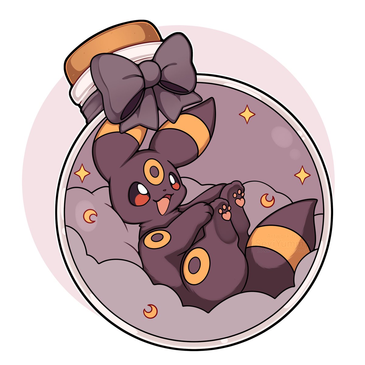 umbreon no humans pokemon (creature) open mouth solo smile bow in container  illustration images