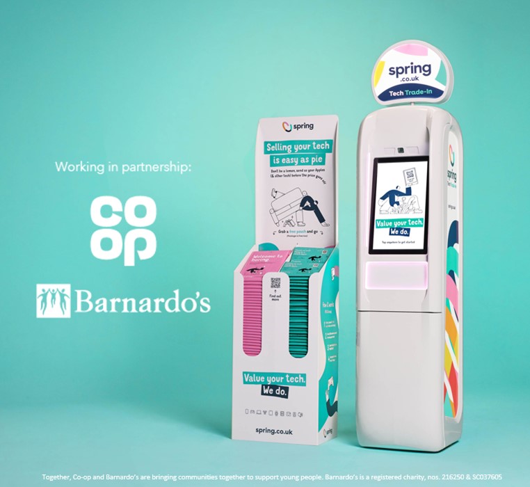 Go BIG for @Barnardos with @TheSpringCycle. Recycle your unwanted tech in participating <a href="/coopuk/">Co-op</a> stores or visit spring.co.uk. Donate some or all of the value to Barnardo's and help bring communities together to support young people – all whilst helping the environment.