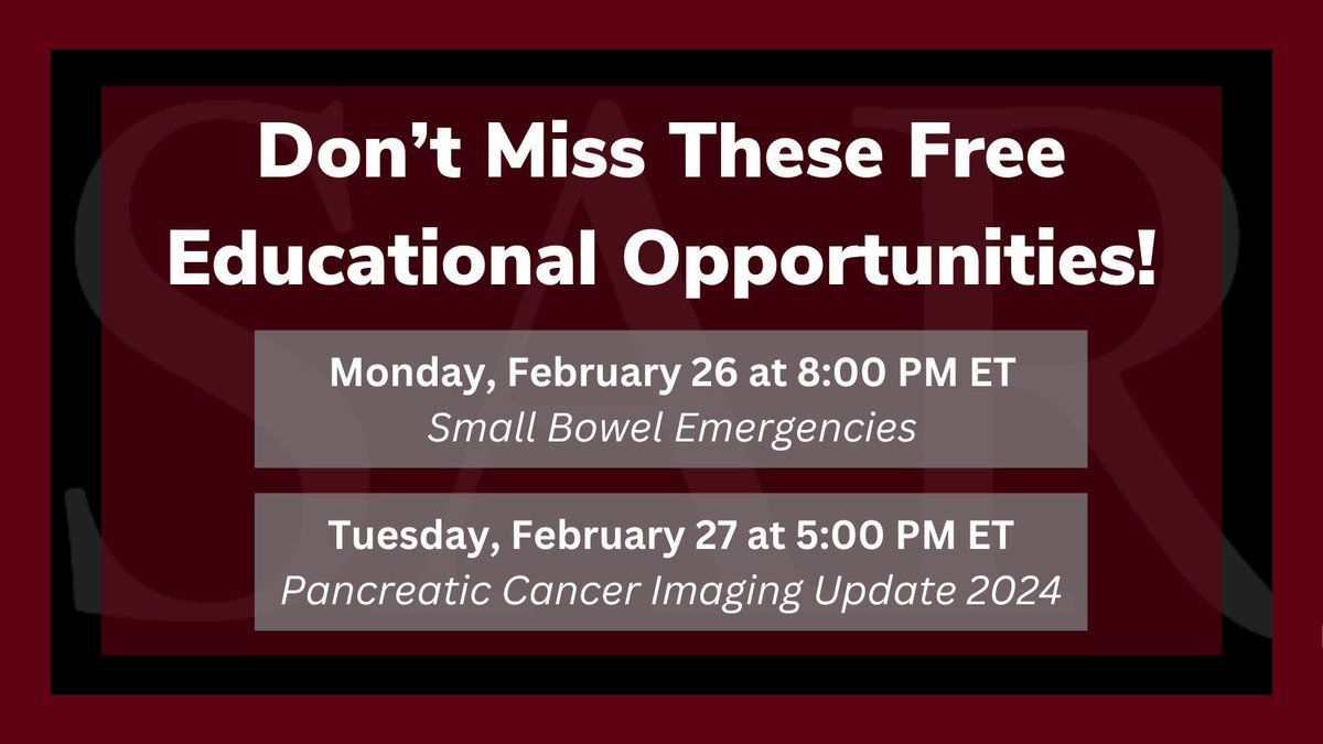 THIS WEEK—Don't miss these FREE educational opportunities! Everyone is welcome to join us online and learn more about important #radiology updates and cases. Register here before it's too late: buff.ly/49srlCm