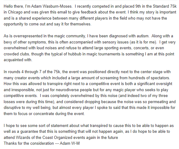 adamwasmo's tweet photo. An open letter to Wizards of the Coast 

I emplore you: read my story, share what I have experienced, and share your own struggles and experiences.  Only together can we strive for change. https://t.co/tRveOqAcF1