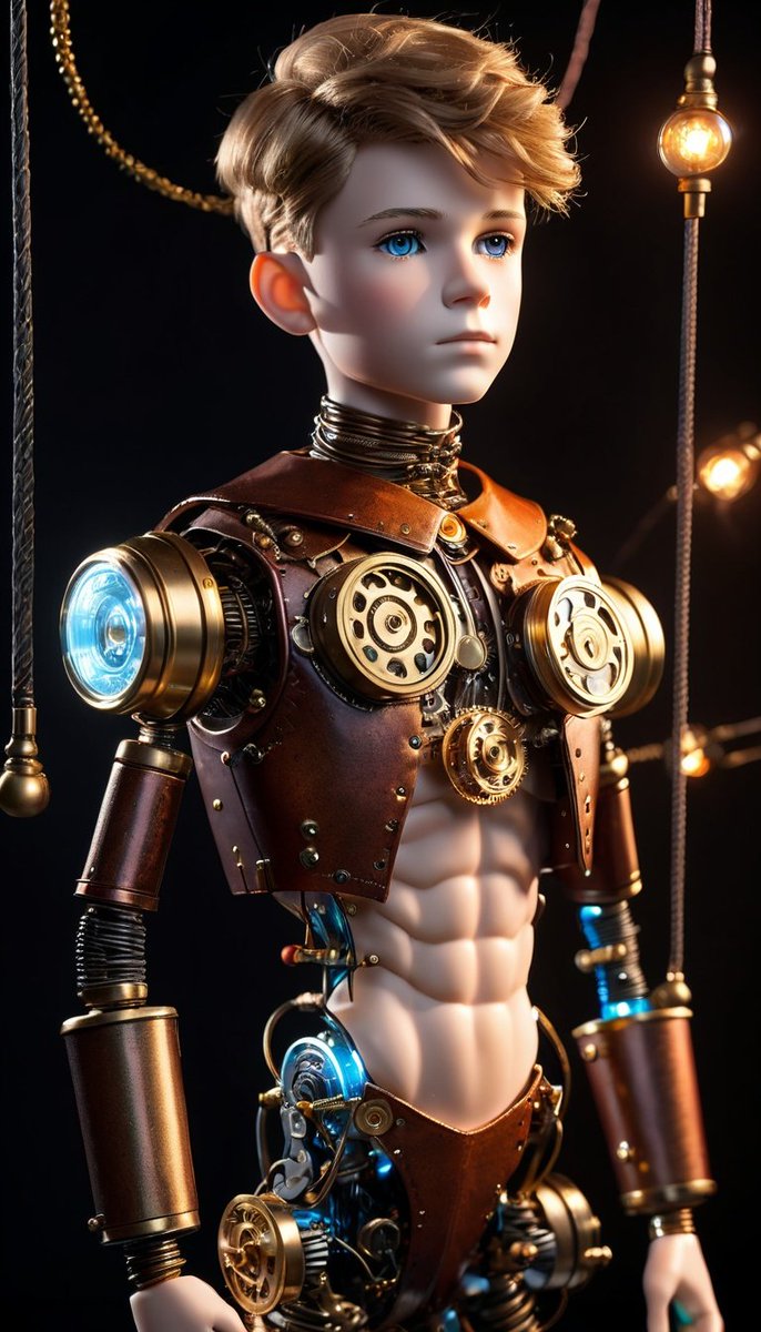 y0_n4s's tweet image. Mechapunk Steamdolls.
#mechapunk #steamdolls #robotboy #maleandroid #steampunk #aiboy #AIart #cyberboy #clockworkkid