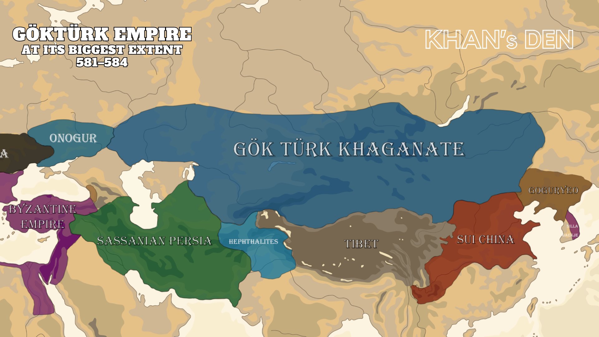 Map showing the Göktürk Empire at its peak, spanning Central Asia from the borders of China to the Black Sea region.