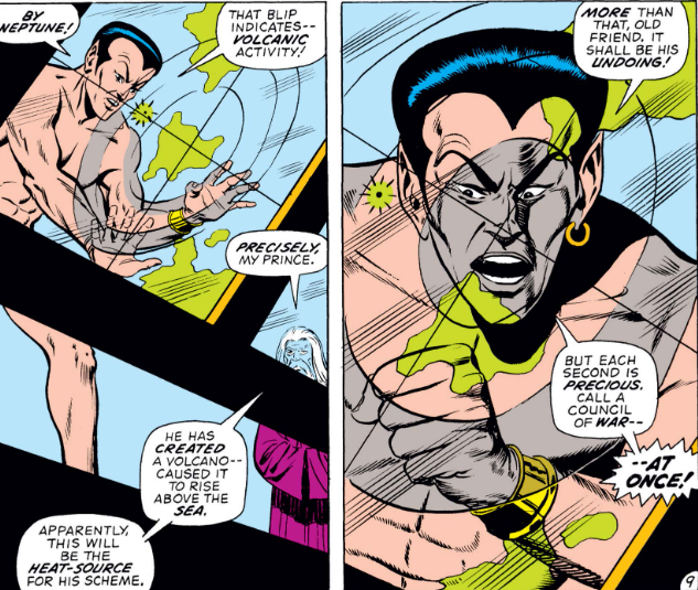 MarvelADay's tweet photo. #MarvelADay #SM63 Back in Atlantis Namor is told that Dr. Hydro has created a volcano as an energy source for his nefarious plan. That's some powerful science, but it gives the prince an idea... - crs https://t.co/hawdVVg9LO