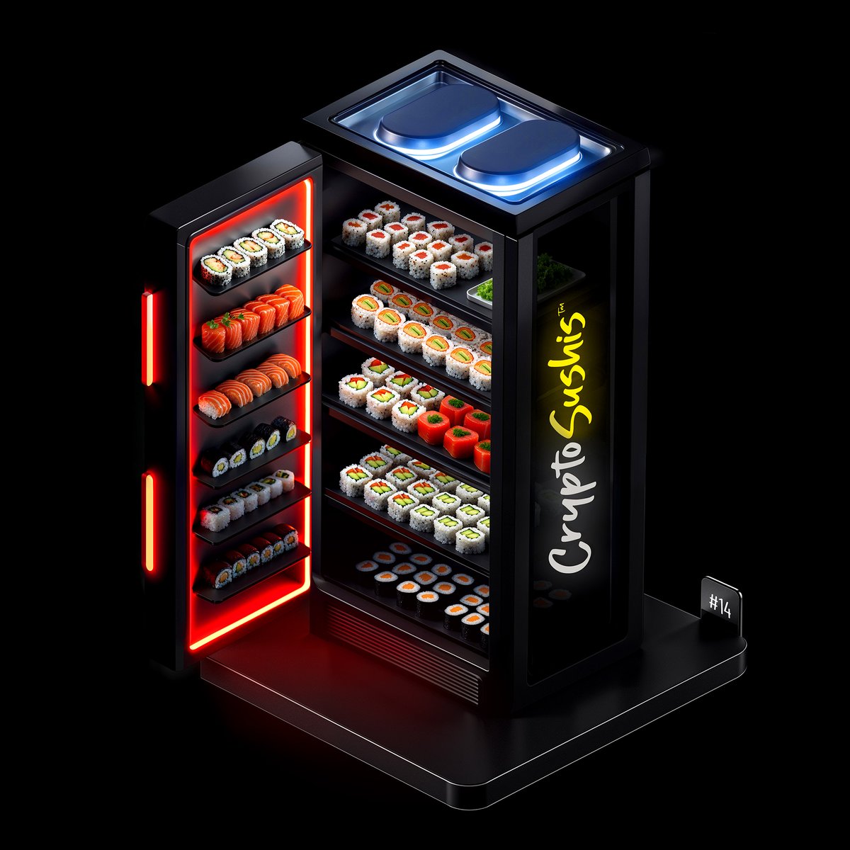 Smart Fridge #14
Smart refrigerator that allows you to preserve sushi for a longer period  while maintaining its quality and freshness. Designed to work in all  types of environments thanks to its electric emergency system
--
👉 niftygateway.com/collections/cr…
--
#NFTs #nftcollector #NFT