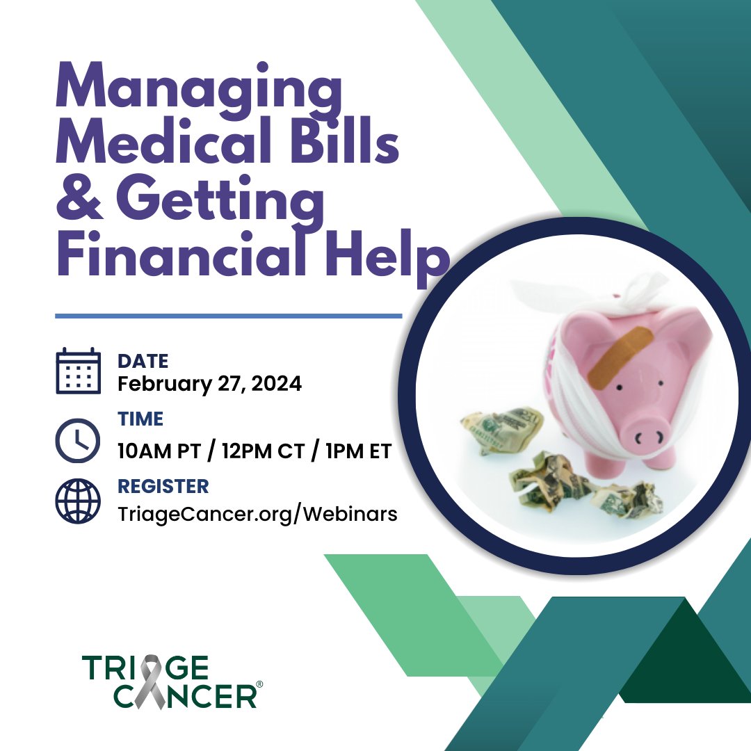 Twitter: RSVP for @TriageCancer’s FREE webinar on 2/27 about Managing Medical Bills & Getting Financial Help: triagecancer.org/webinars
+ FREE CE for professionals.
#CancerRights #TriageTalks