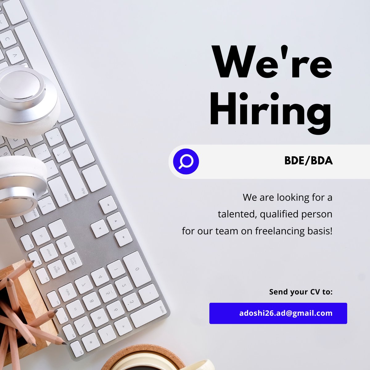 🚀 Exciting Opportunity! 🌐 

I am hiring a Freelance BDE/BDA!

🌟 Responsibilities: Client acquisition, onboarding
⏰ Perks: Flexible hours, competitive commission

Join us! 🚀 

Email your resume to adoshi26.ad@gmail.com ✉️

Know someone? Tag them! 

#Hiring #Freelancer