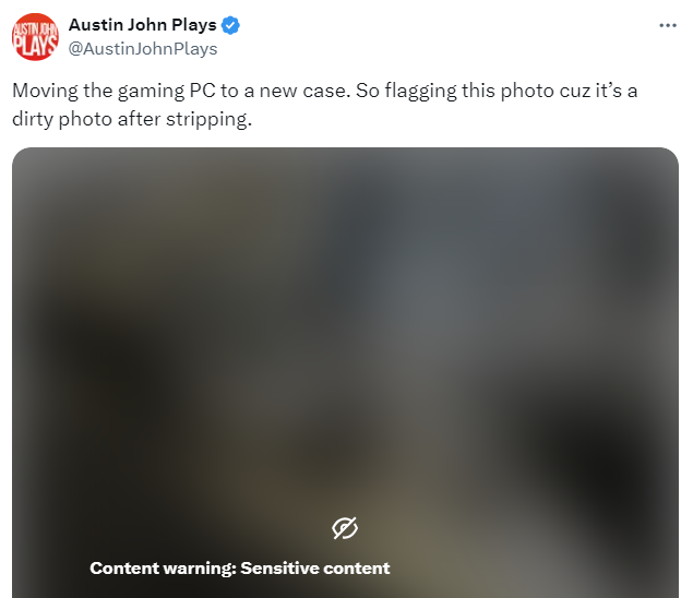 neanlos's tweet photo. @AustinJohnPlays 🤣This is so dirty that "Elon's app" put a "Content warning", lol! https://t.co/TN490GXE8M