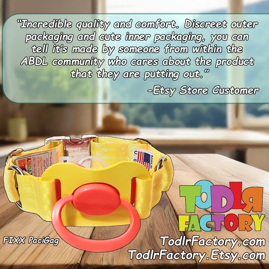 TodlrFactory's tweet image. Convert your Lil' One's "Big-Kid Talk" into "Baby-Talk"! It's the hottest Ageplay/Little Accessory of 2024!

You can get your very own PaciGag at:

TodlrFactory.com
or
TodlrFactory.Etsy.com

for Adults 18+

#abdlcommunity #tbdl #pacigag #capcon #capcon2024 #abdlart